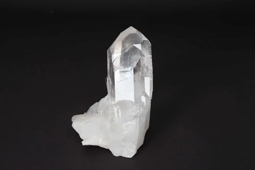 Clear Quartz Cluster Crystal Formation on Black Background