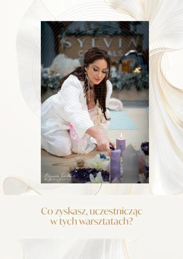 Woman lighting candles during the Crystal Consciousness Activation Workshop at Sylvia Crystals Showroom.