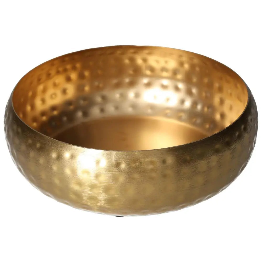 Luxurious Sylvia Crystals Decorative Bowl with a gold hammered finish, perfect for adding elegance and spiritual ambiance to any space.