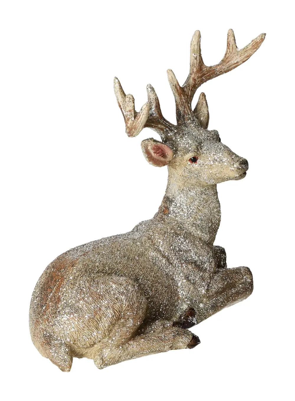Elegant poly champagne glitter deer figurine, Sylvia Crystals collection, enriching home decor with luxury and artistry.