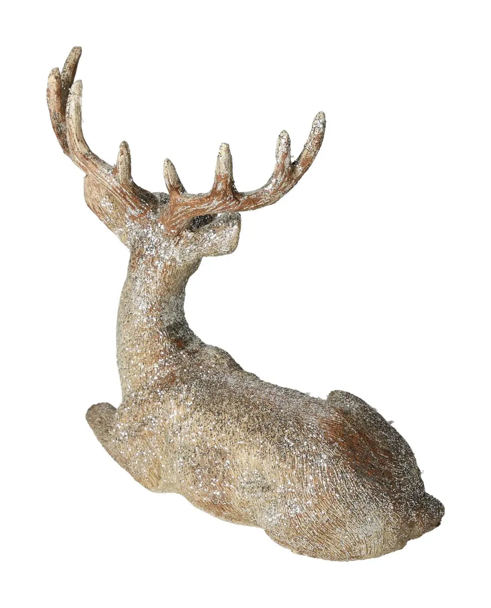 Elegant poly resin deer decor with glitter accents, perfect for luxury home settings, embodying Sylvia Crystals' artistic charm.