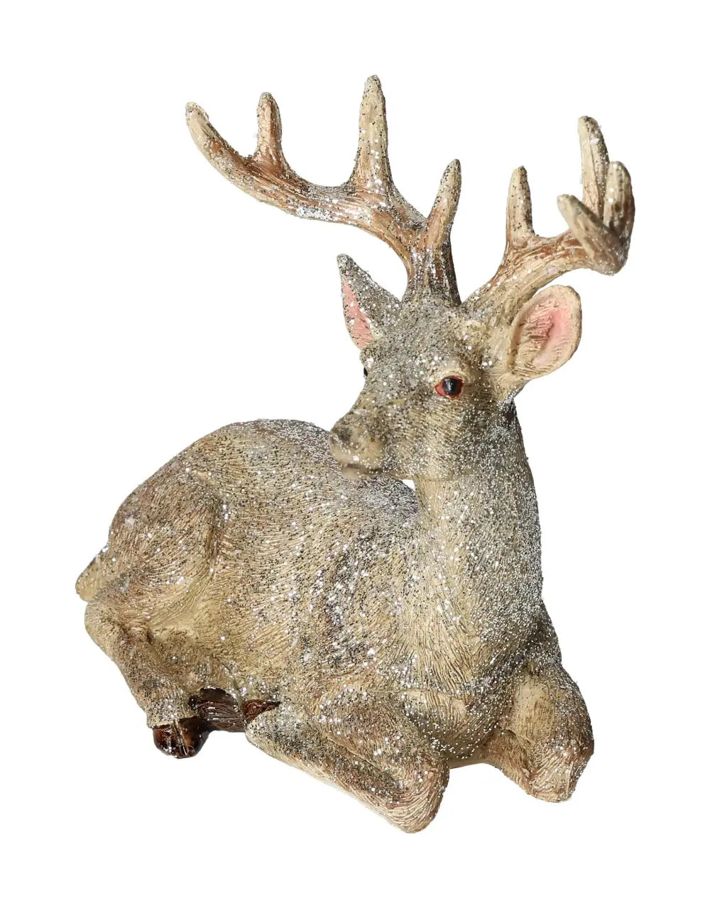 Poly resin deer with glitter accents, elegant decorative piece by Sylvia Crystals.