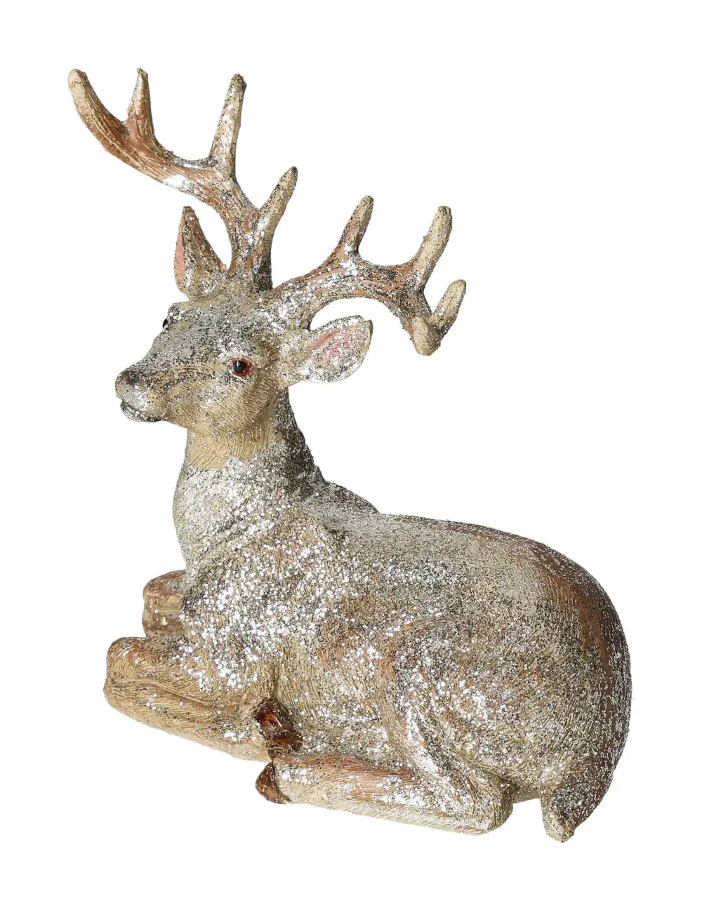 Elegant glitter-covered poly deer figurine in champagne color, showcasing graceful design from Sylvia Crystals.