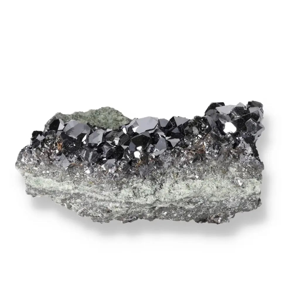 Galena mineral with metallic luster showcasing unique magnetic properties on a clear background.