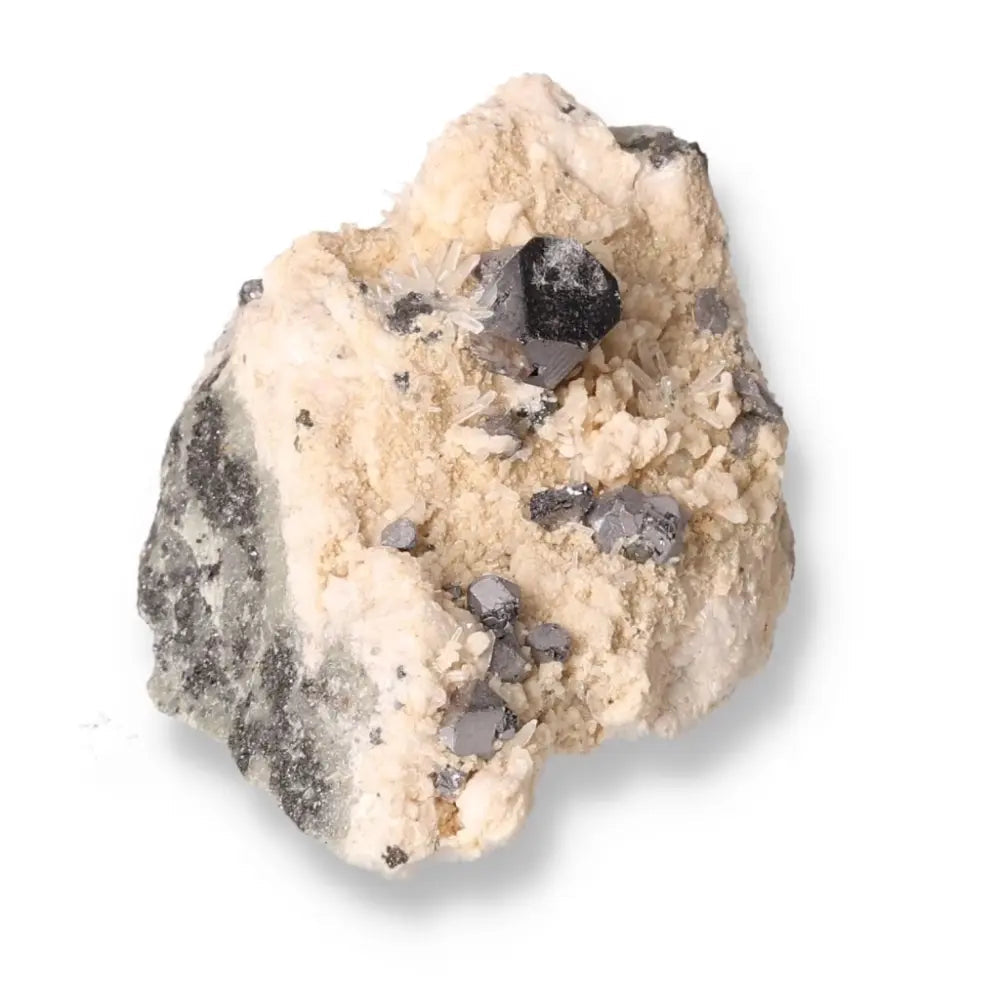 Galena with Dolomite and Quartz crystal, premium Sylvia Crystals product, promotes harmony and transformation.