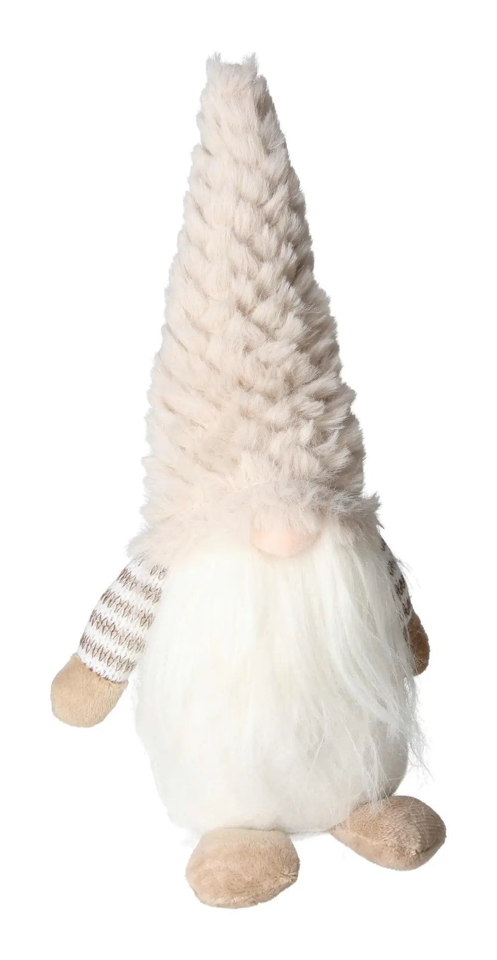 Elegant beige textile gnome by Sylvia Crystals, showcasing luxury and mindfulness in design.
