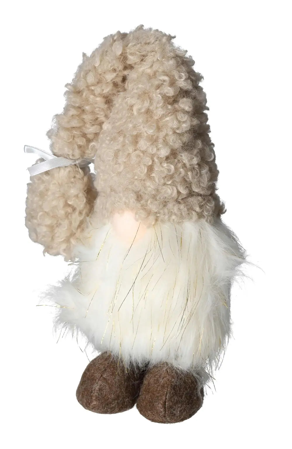 Elegant white textile gnome by Sylvia Crystals, showcasing sophisticated craftsmanship and high-quality materials.