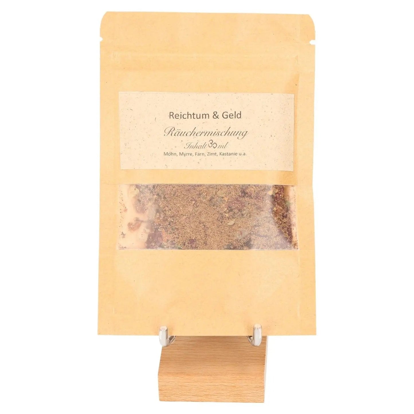 Incense Blend 'Wealth and Money' in beige packaging for prosperity and financial clarity.