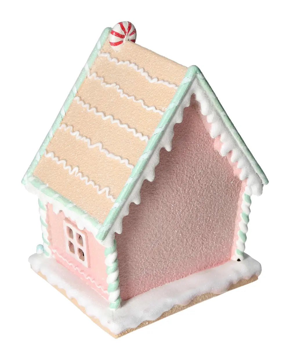 LED light gingerbread house made of Poly with candy design, crafted by Sylvia Crystals, blending tradition and modern elegance.