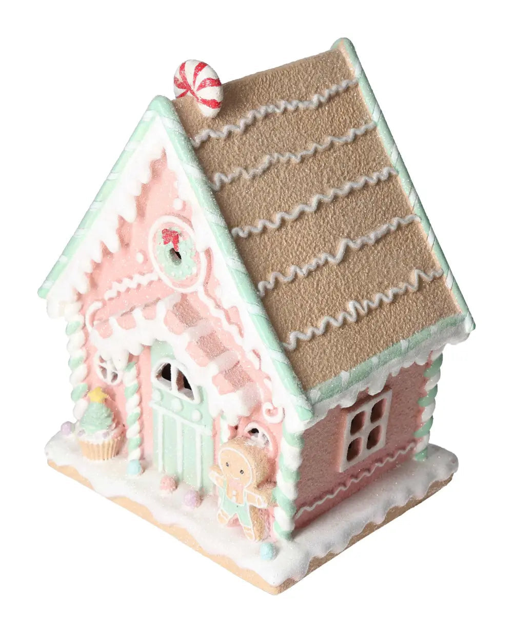 LED Light House Gingerbread made of Poly with intricate details, exuding luxury and elegance in a whimsical holiday design.