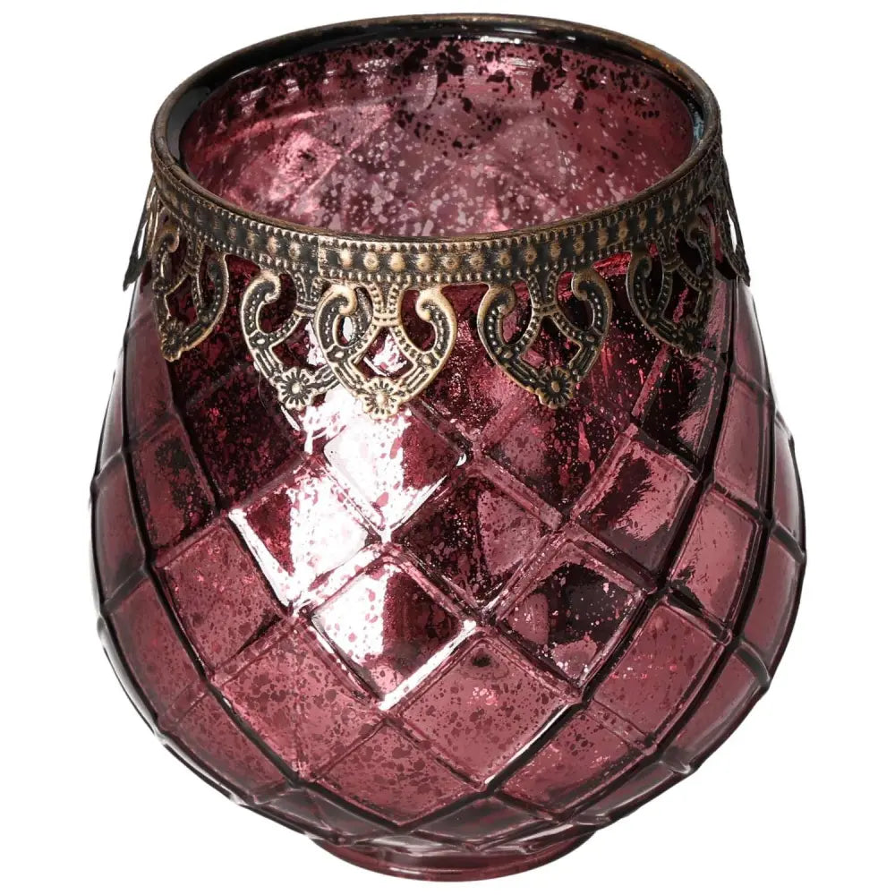 Elegant lantern with intricate metal rim and textured glass design by Sylvia Crystals, enhancing timeless sophistication.