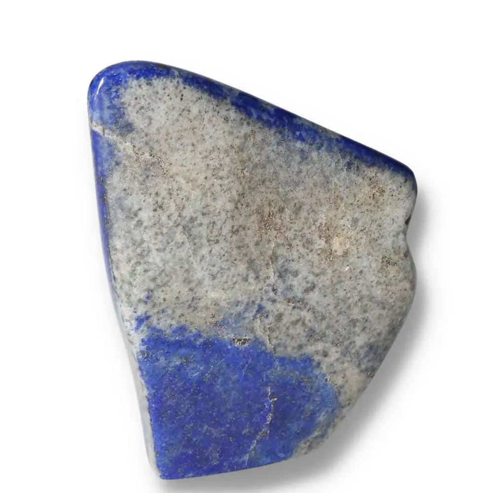 Lapis Lazuli Freeform stone with blue and gray tones, ideal for crystal collectors and home décor enthusiasts.