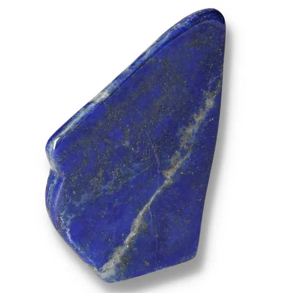 Lapis Lazuli freeform stone, deep blue with golden pyrite flecks, perfect for crystal collection and home décor.