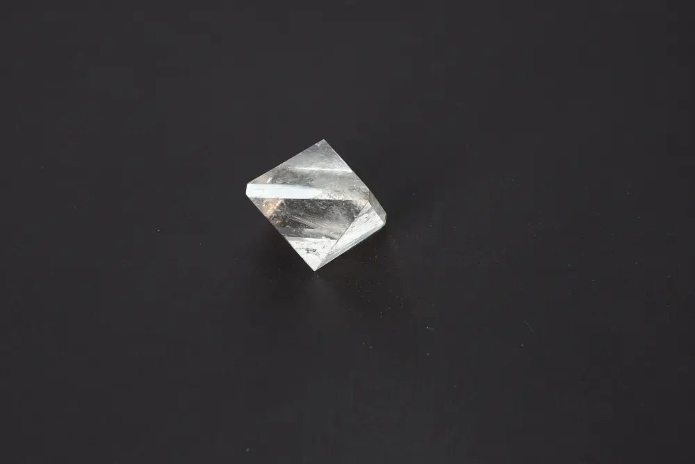 Lemurian Quartz Double Pyramid 3.5cm with sacred geometry, showcasing horizontal striations and ethereal clarity for spiritual awakening.