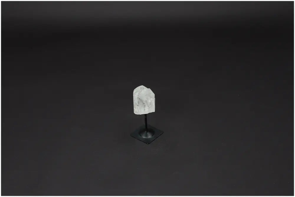 Lemurian Quartz crystal on metal stand, known as the Master Healer, amplifies energy and intentions, ethically sourced and naturally formed.