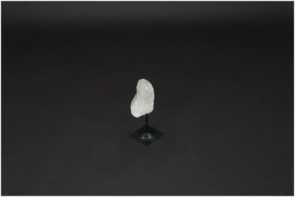 Lemurian Quartz on metal stand for enhanced energy purification and negative vibration neutralization in any space or setting.