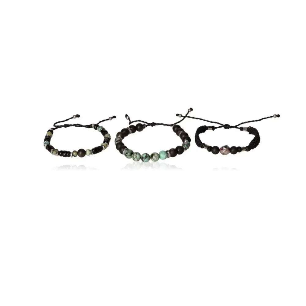 Handcrafted Macrame Green Turquoise Bracelet Set, 17cm, with spiritual benefits, perfect for casual outings or special occasions.