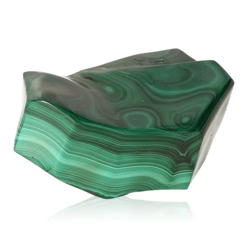 Captivating malachite gemstone showcasing vibrant green hues and natural patterns, symbolizing serenity and healing energy.