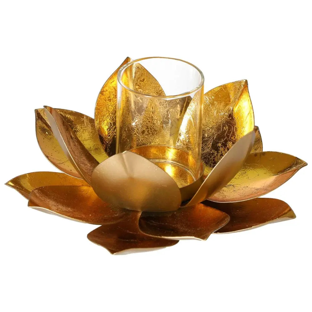 Premium Metal Lotus Candle Holder from Sylvia Crystals, showcasing exquisite design and craftsmanship.