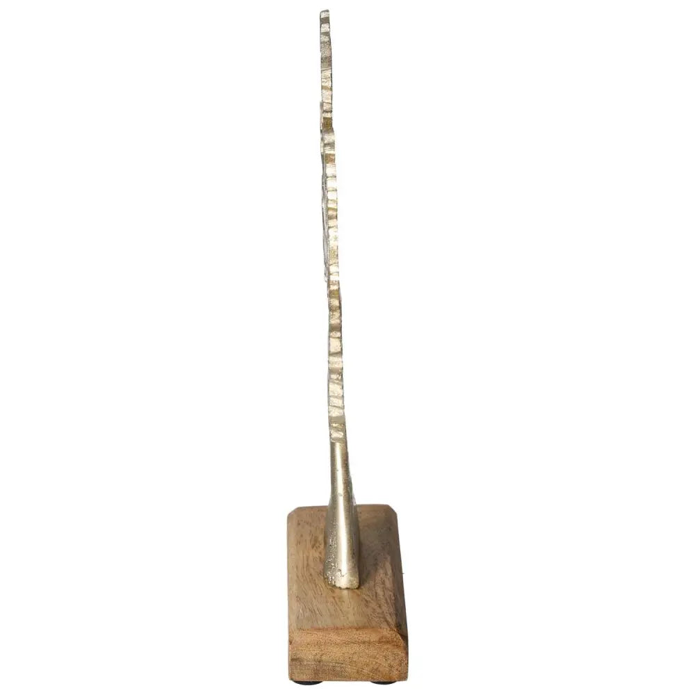 Elegant metal stand tree on mango wood base, showcasing modern design and natural materials, handpicked by Sylvia Crystals