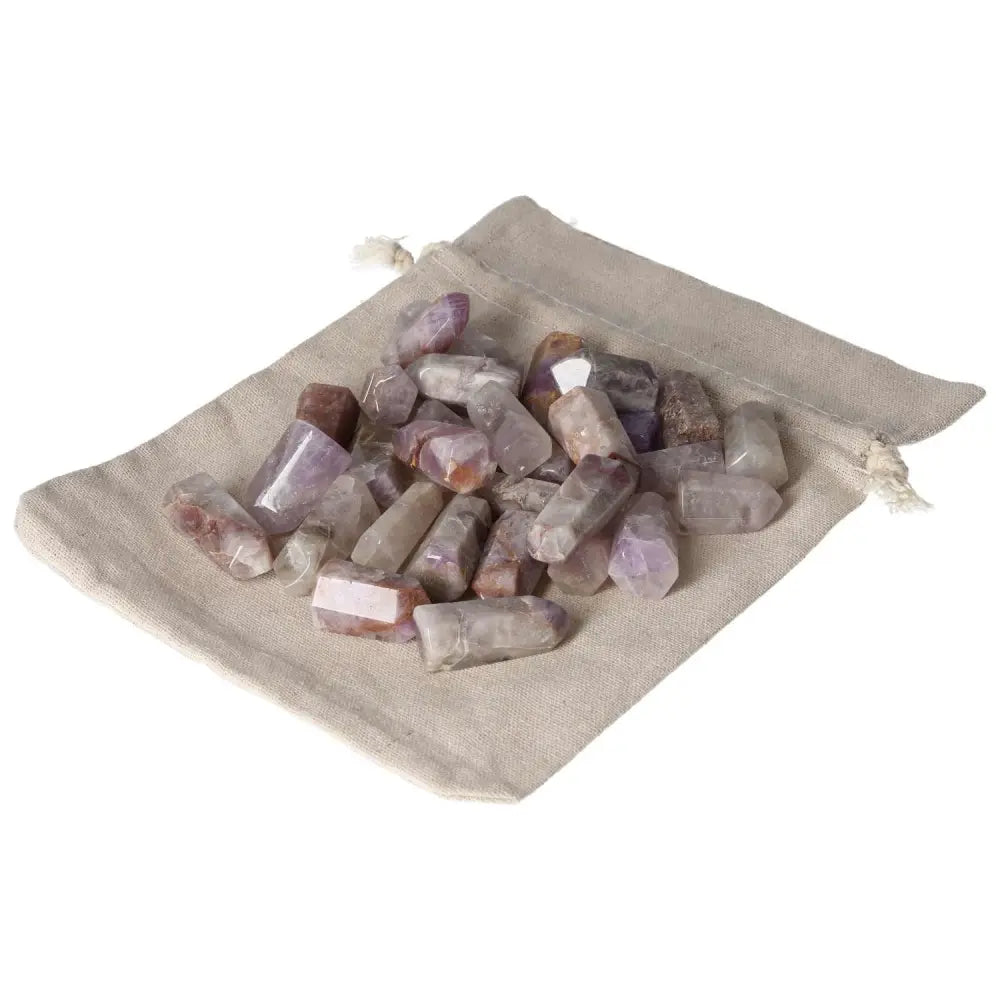 Mini Point Amethyst Chevron stones in bag, 0.5 KG, 30 pieces for stress reduction, energy boost, and emotional stability enhancement.