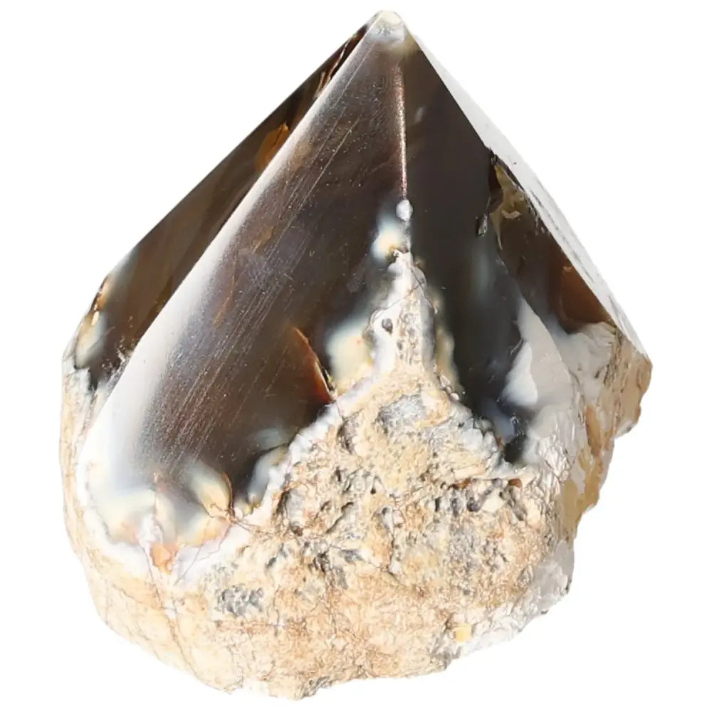 Polished Agate Point crystal from Sylvia Crystals, featuring intricate natural patterns for tranquility and balance in any space.