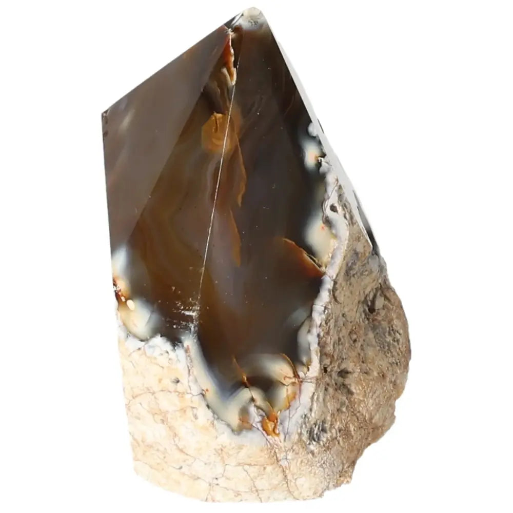 Polished Agate Point from Sylvia Crystals with intricate patterns, symbolizing tranquility and balance, perfect for home decor.