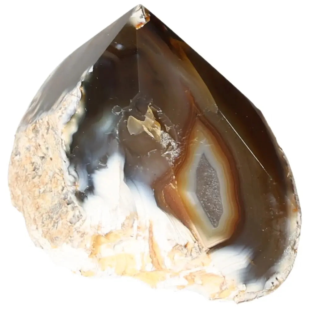 Polished Agate Point from Sylvia Crystals, showcasing natural patterns and elegant design for tranquility and balance in any space.