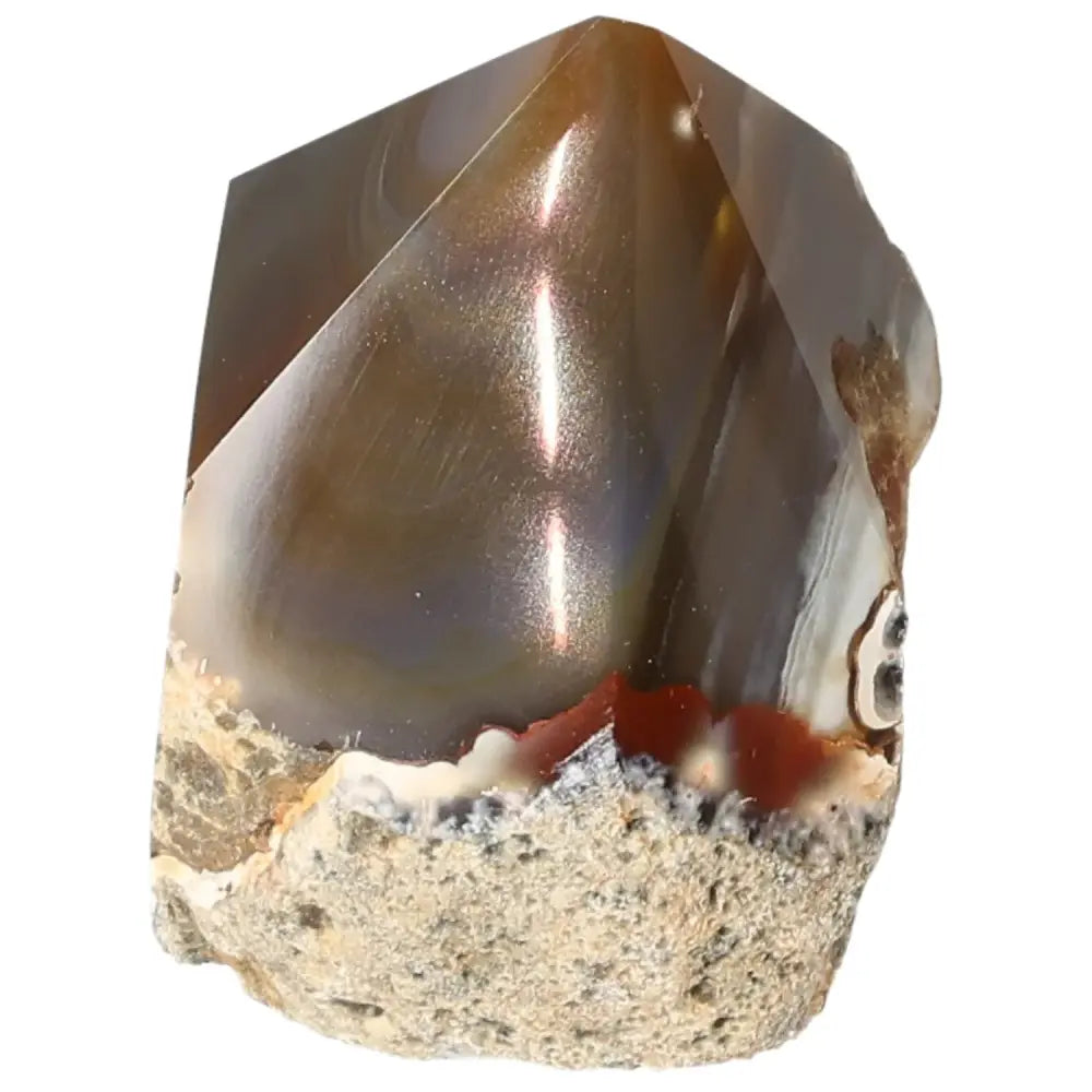 Polished Agate Point by Sylvia Crystals, showcasing its refined elegance and warm earthy tones, ideal for enhancing spiritual balance.