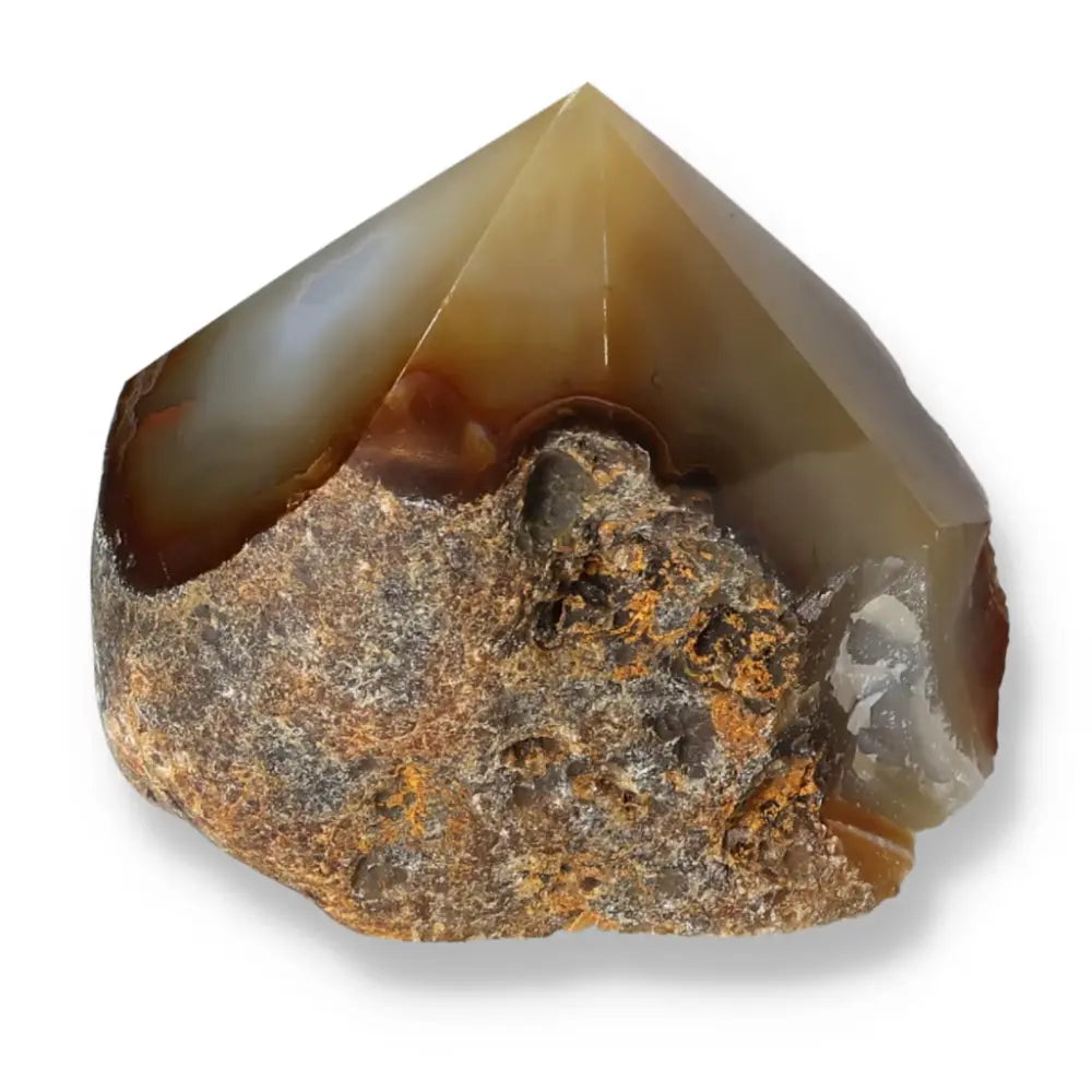 Polished Agate Point gemstone by Sylvia Crystals, showcasing a smooth, light-reflecting surface, perfect for enhancing any space.