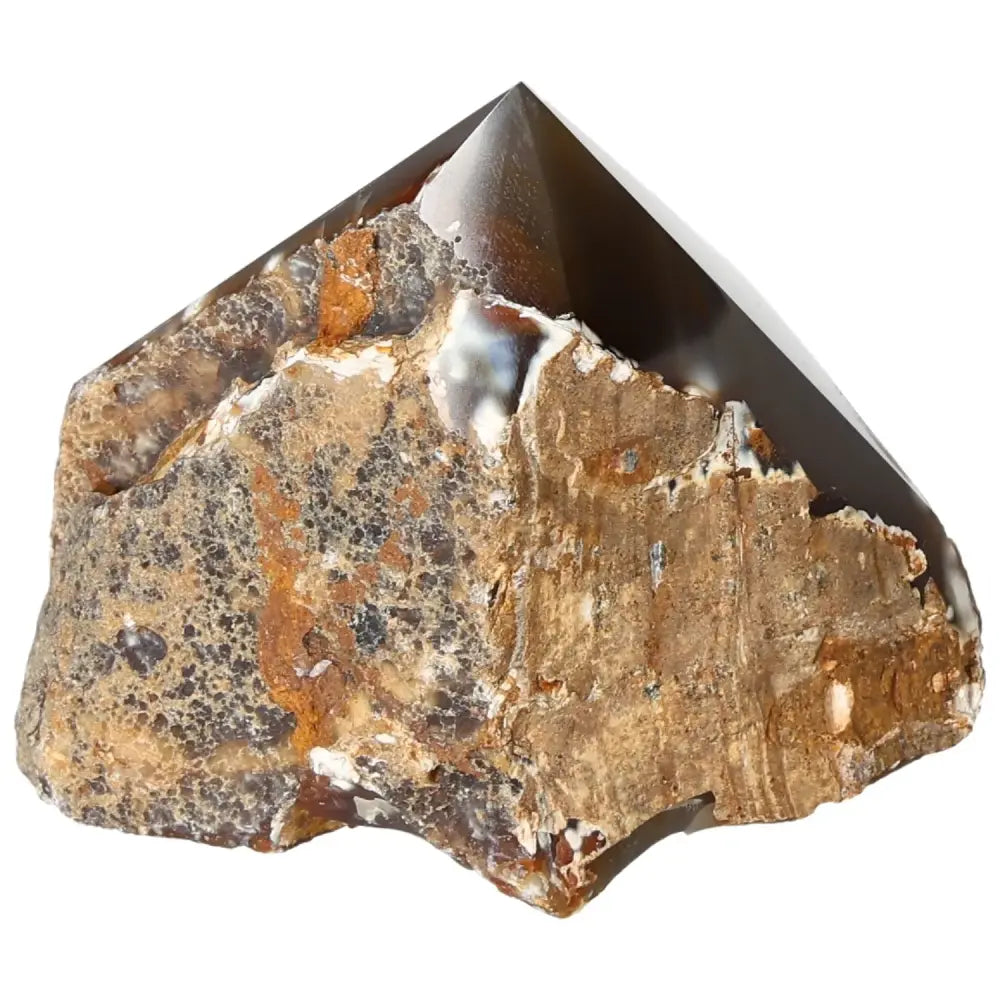 Polished Agate Point gemstone, showcasing its smooth surface and natural earthy tones from Sylvia Crystals.
