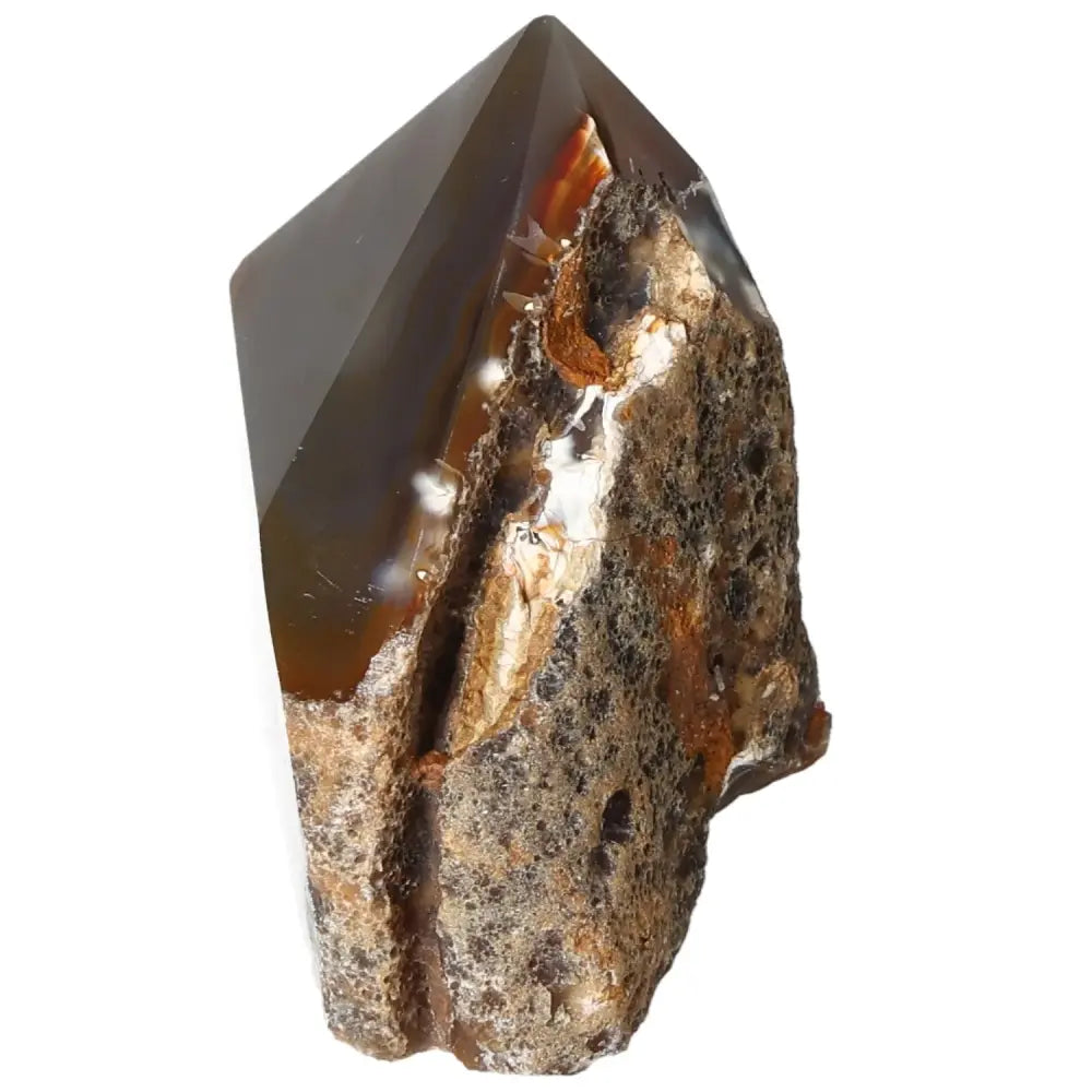 Polished Agate Point gemstone showcasing its natural beauty and intricate design, from Sylvia Crystals.