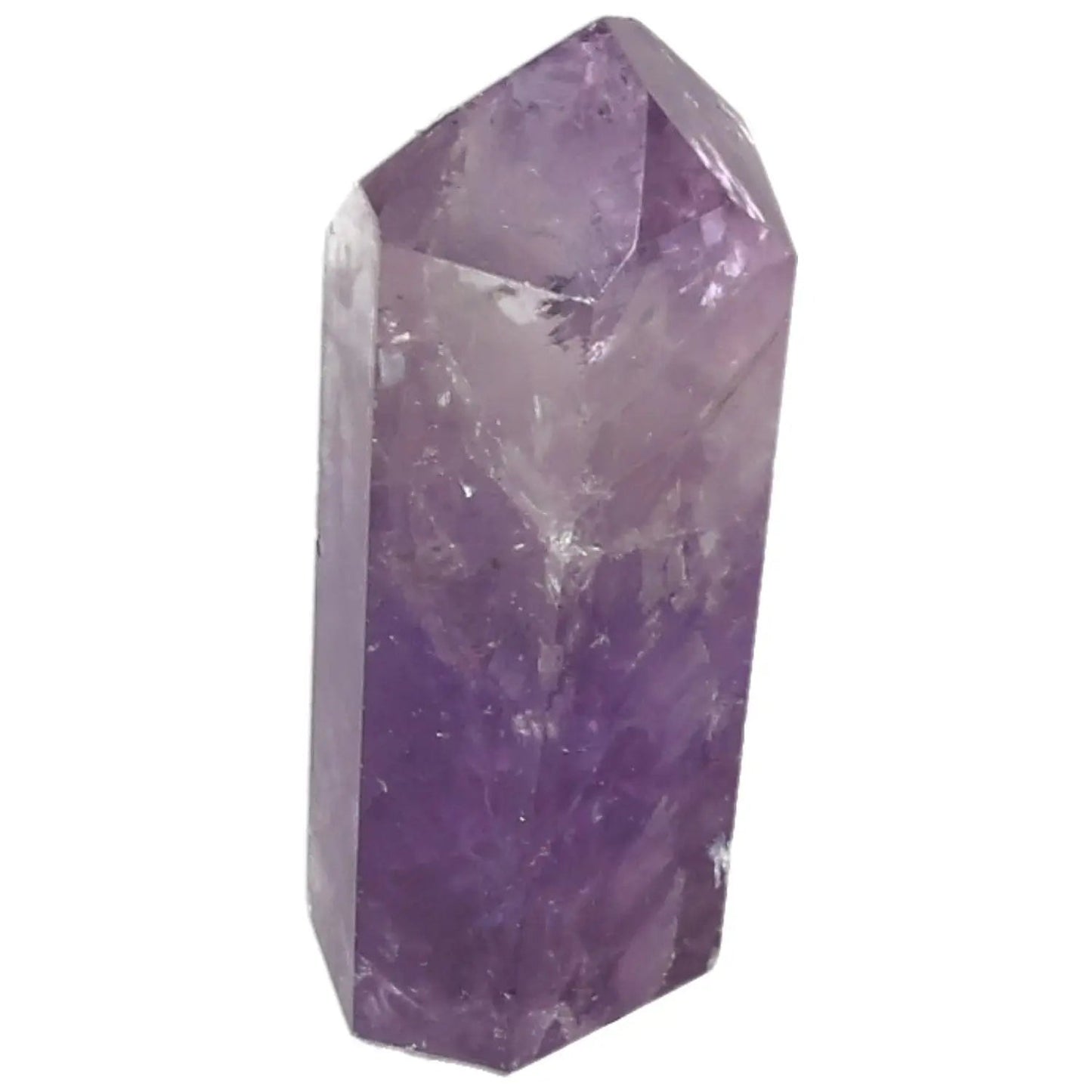 Polished amethyst obelisk from Sylvia Crystals, showcasing elegance and stress-relieving properties; perfect for decor and focus enhancement.