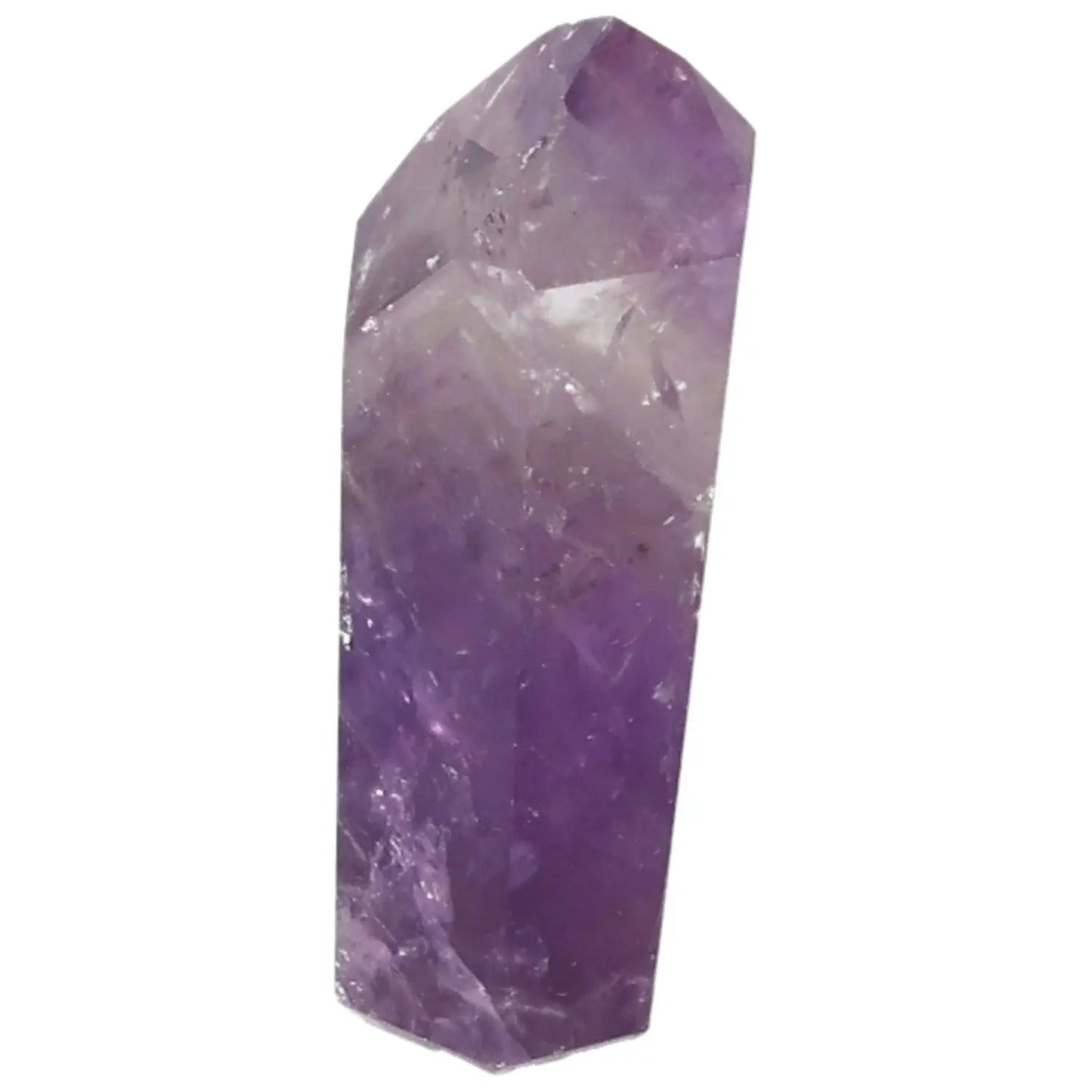 Polished Amethyst Obelisk by Sylvia Crystals, enhances decor and reduces stress, purple gemstone with elegant finish.