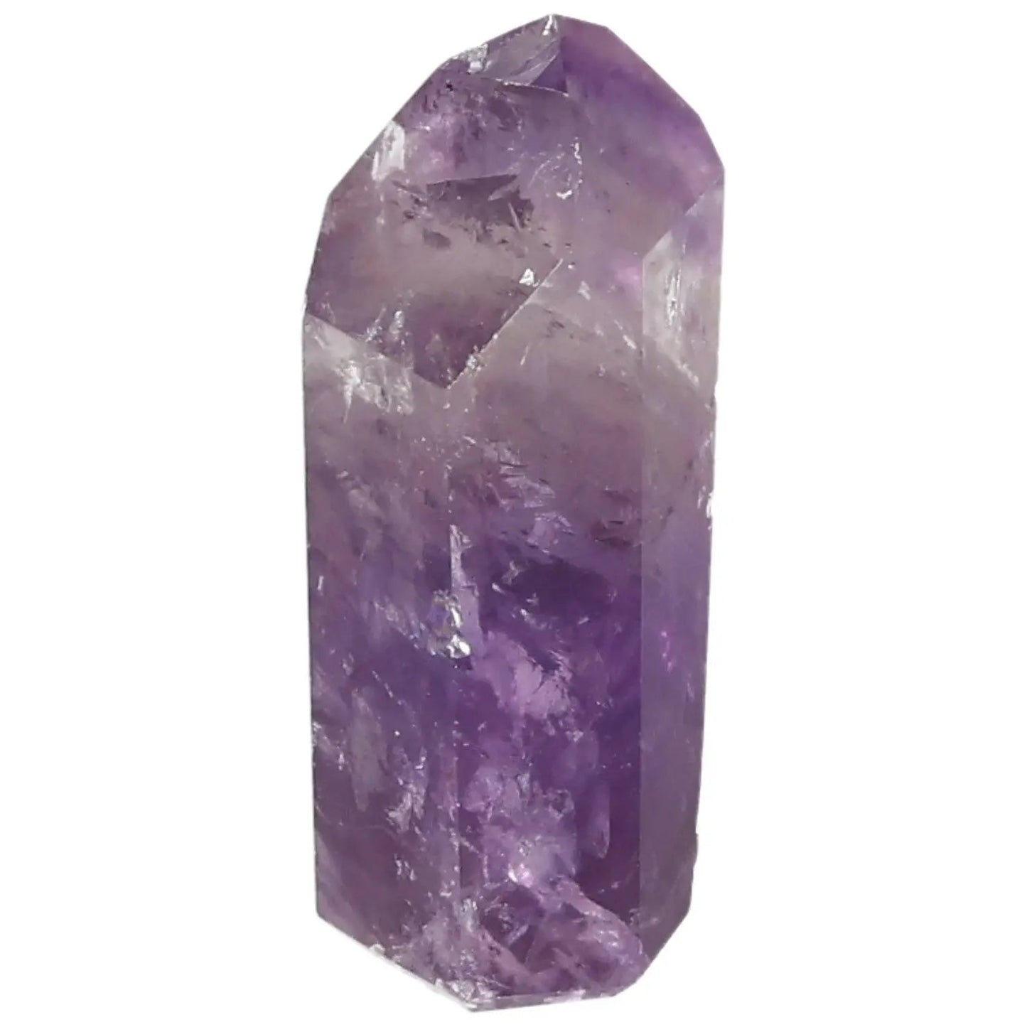 Polished Amethyst Obelisk crystal for stress reduction and concentration, premium Sylvia Crystals decor piece.