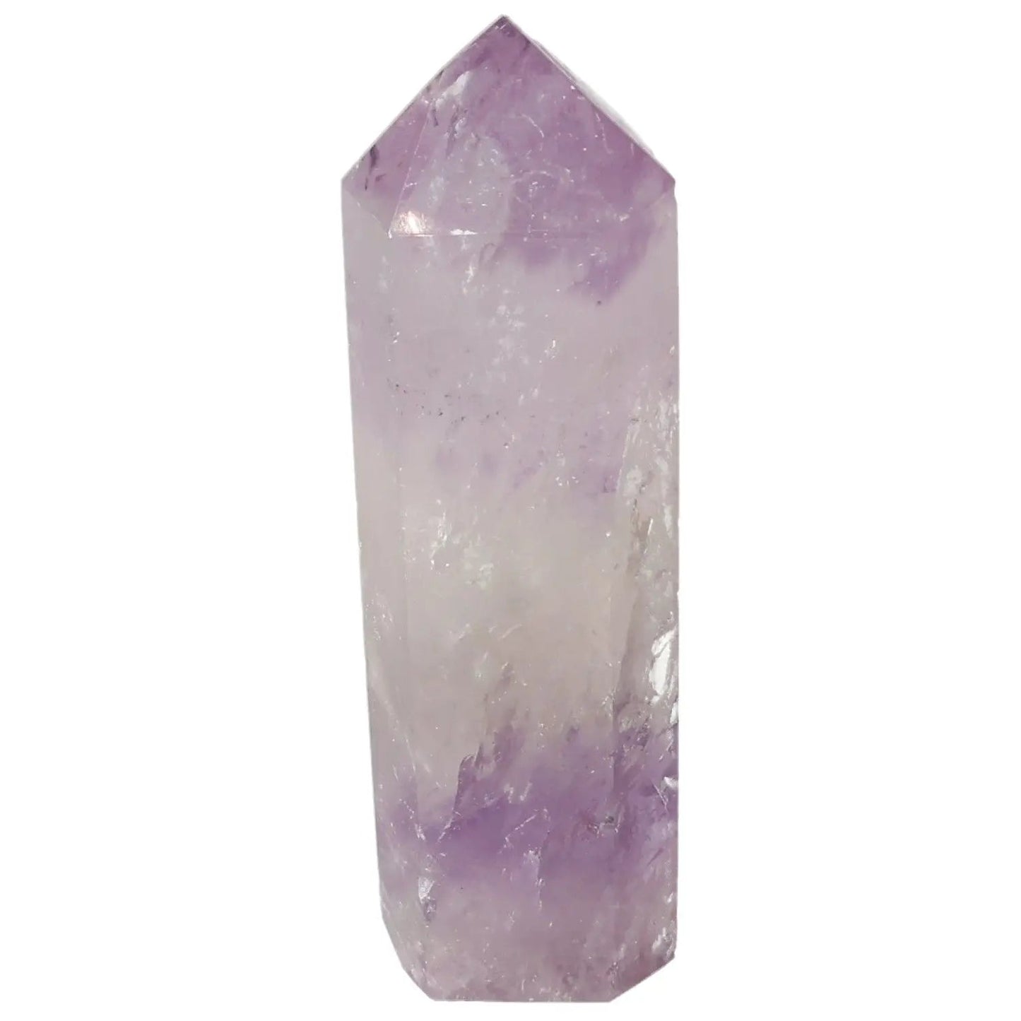 Polished Amethyst Obelisk with elegant purple hues, crafted by Sylvia Crystals, embodying luxury and spirituality.