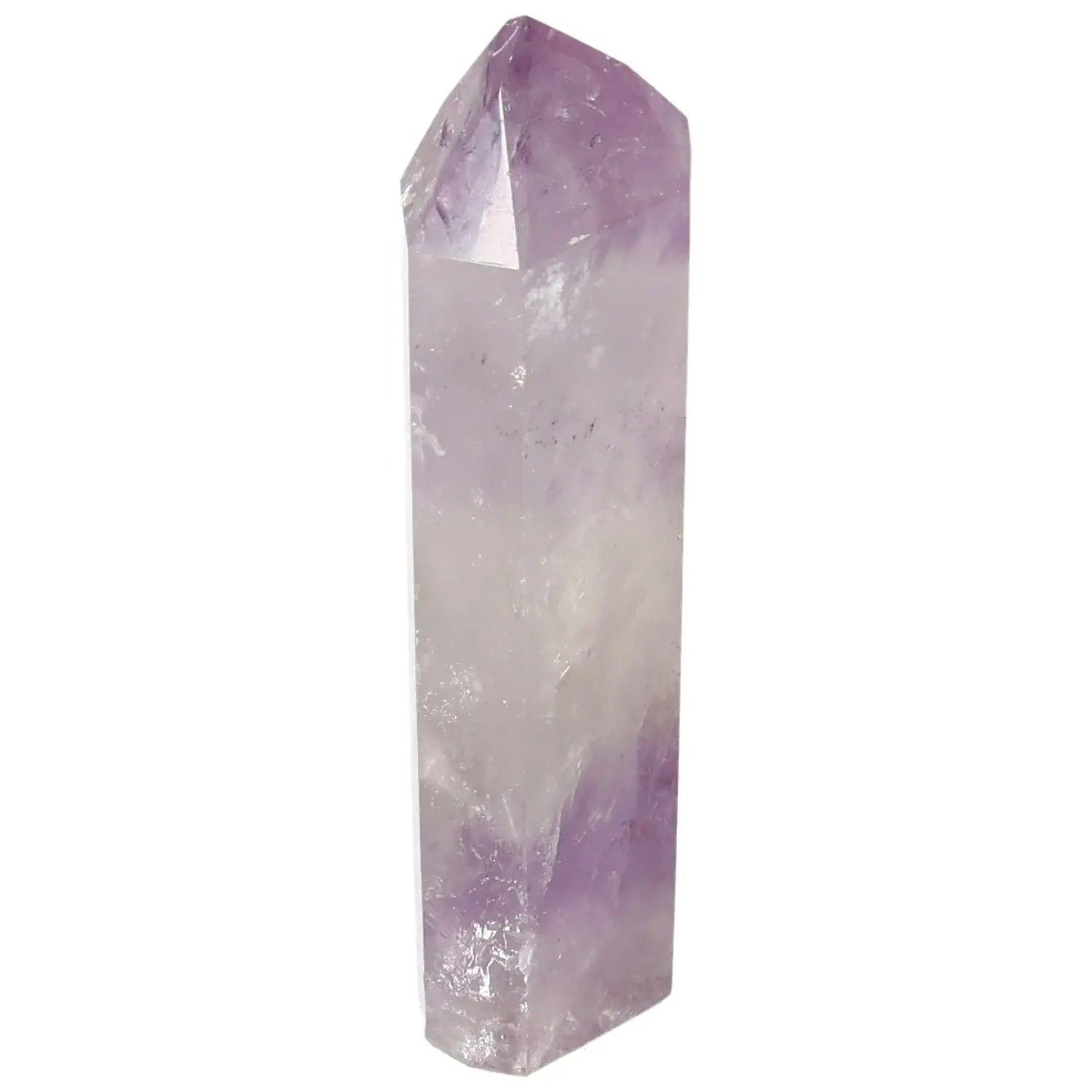 Polished Amethyst Obelisk by Sylvia Crystals, showcasing luxury and spirituality with elegant craftsmanship.