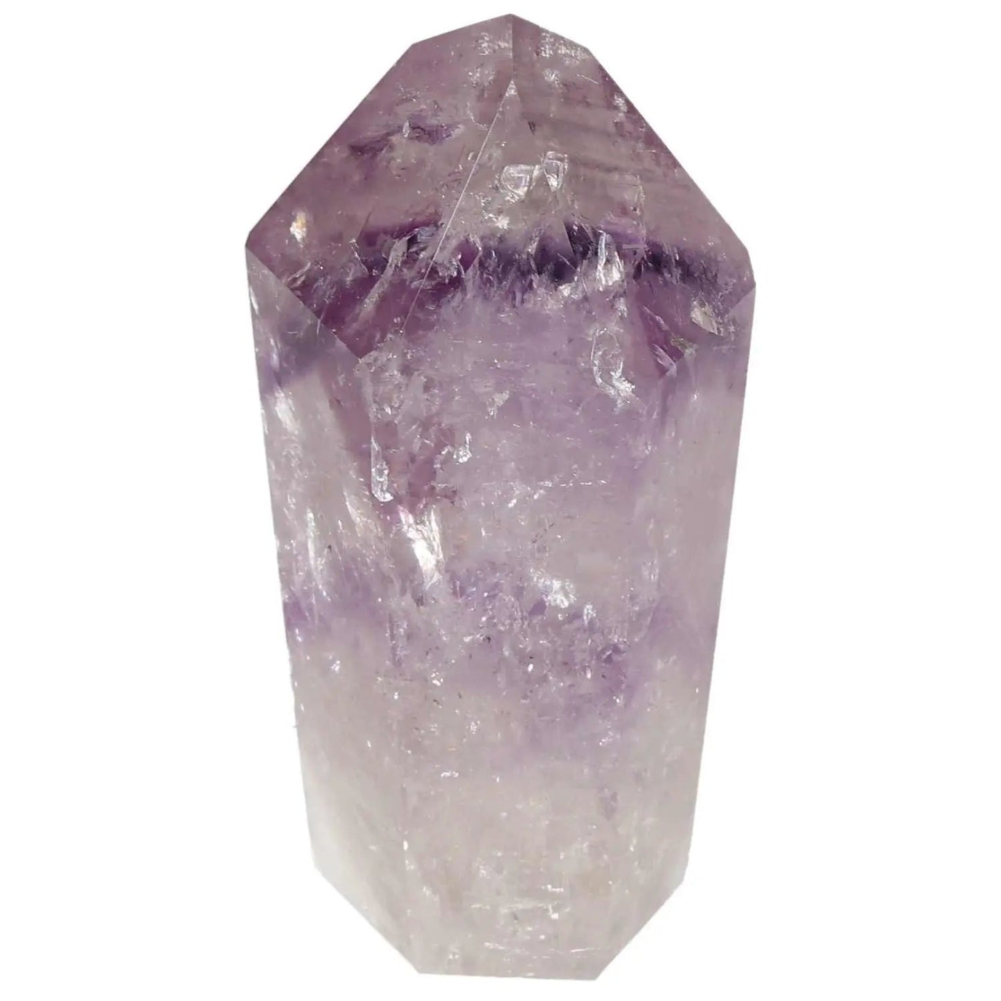 Polished Amethyst Obelisk from Sylvia Crystals, enhancing concentration and stability, handcrafted for superior quality and elegance.