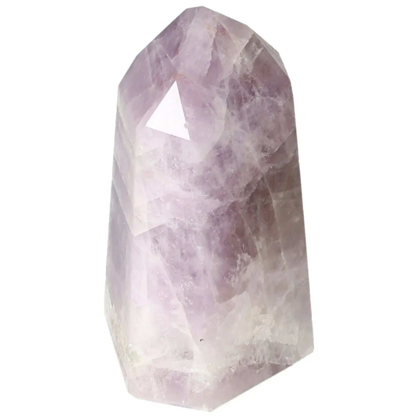 Polished Amethyst Super Seven Point crystal by Sylvia Crystals, known for stress relief and energy enhancement.