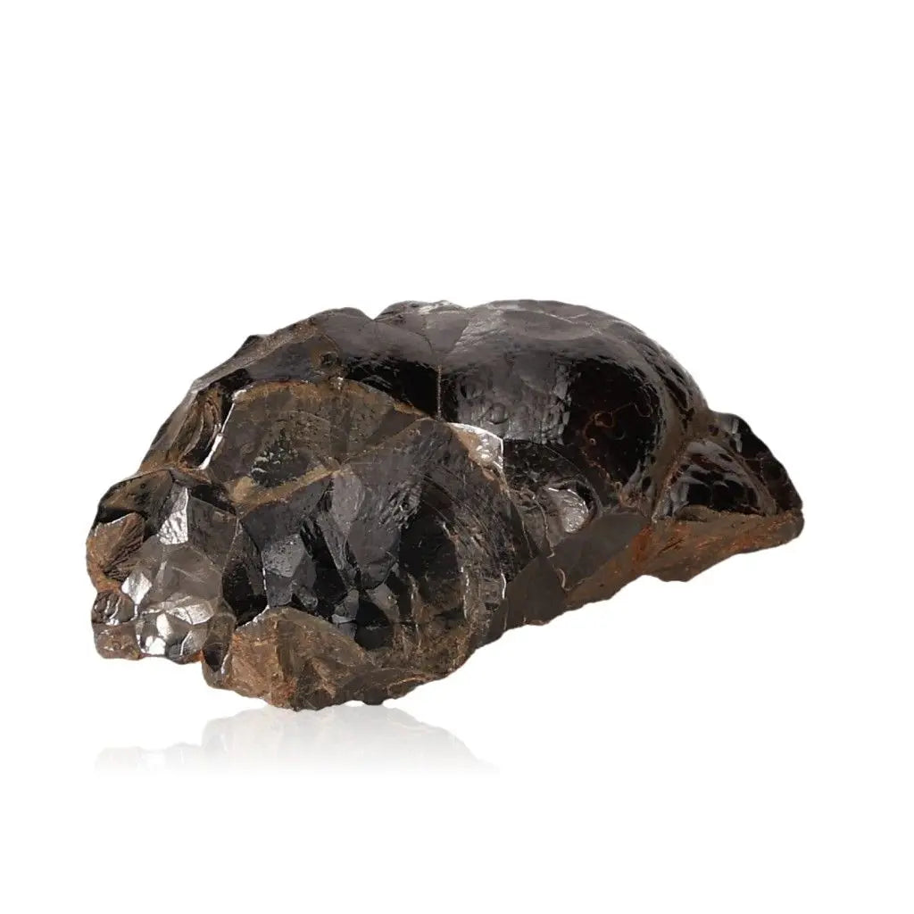Polished botryoidal hematite crystal cluster for grounding and energy fortification against negativity with metallic shimmer.