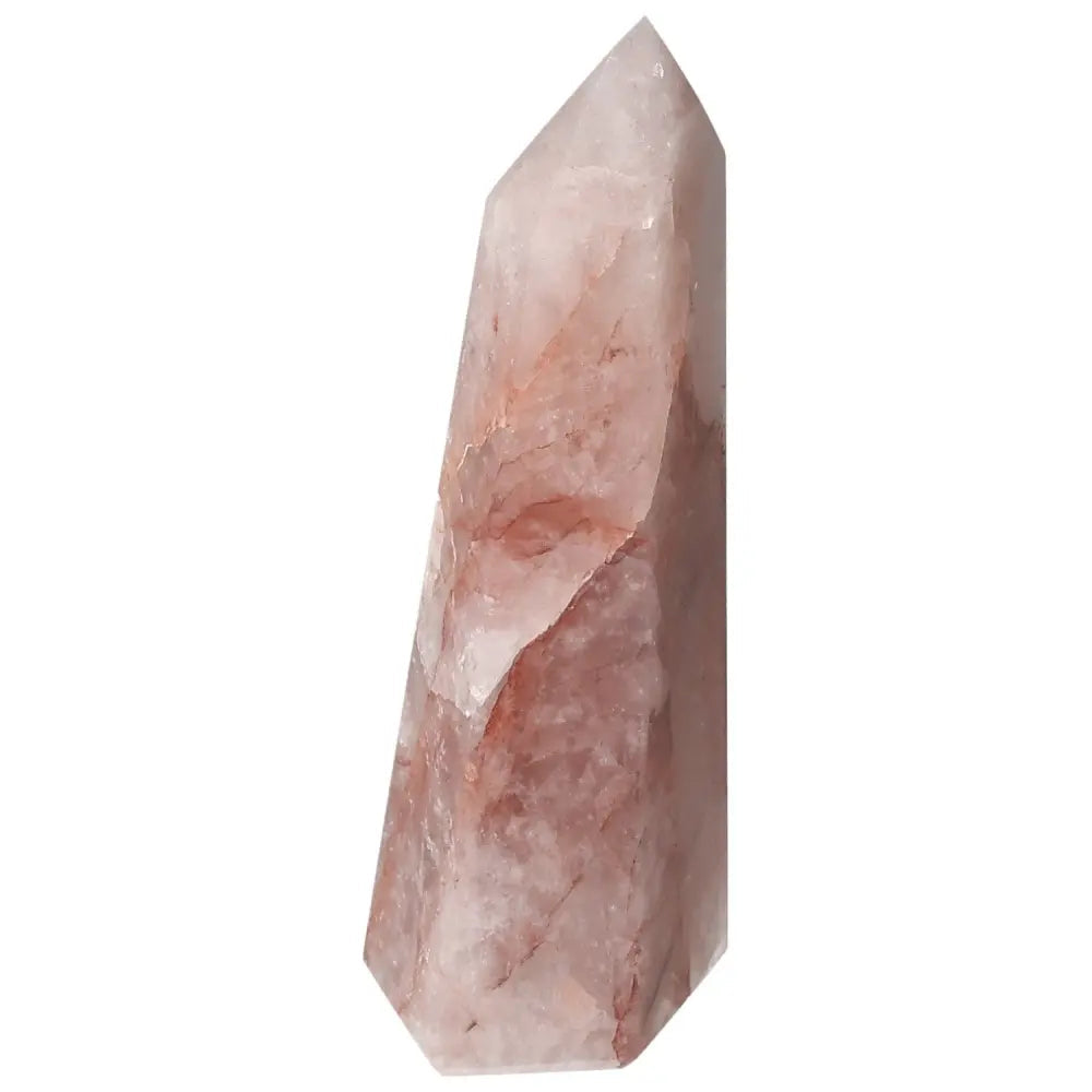 Polished Point Hematoide crystal from Sylvia Crystals with deep red hues and transparent quartz, symbolizing elegance and spirituality.
