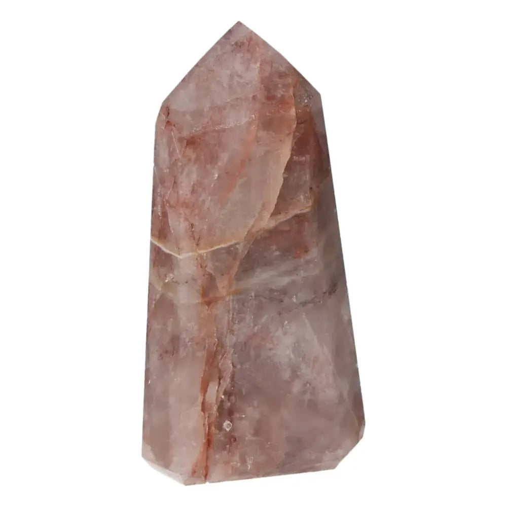 Polished Point Hematoide Crystal by Sylvia Crystals in red and yellow hues, offering luxury and unique energy.