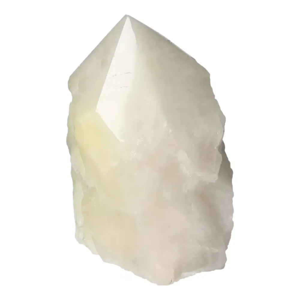 Polished Point Quartz With Sulphur crystal exuding elegance and spiritual energy, available from Sylvia Crystals.