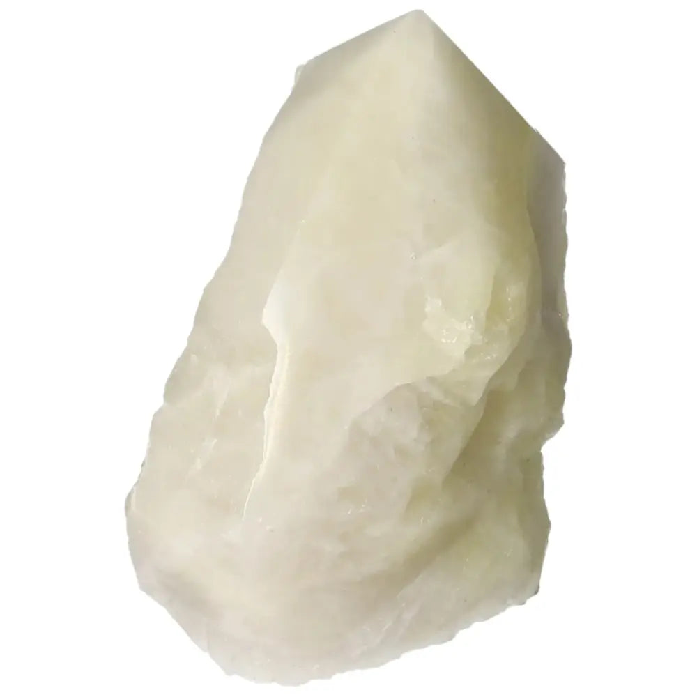 Polished Point Quartz with Sulphur crystal from Sylvia Crystals, showcasing vibrant yellow tones and spiritual allure.