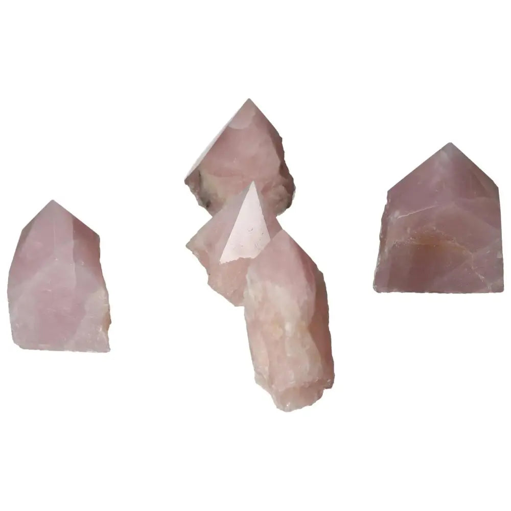Polished Point Rose Quartz M stones displaying luxurious and contemporary design for healing and spirituality by Sylvia Crystals.
