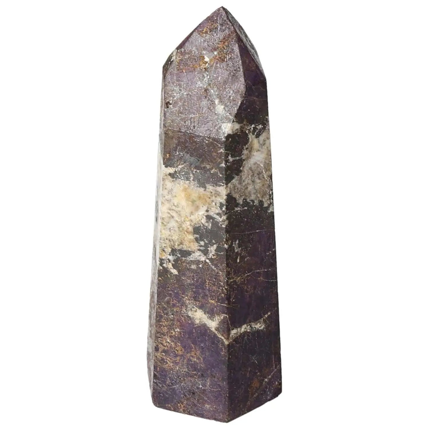 Polished Purpurite Obelisk from Sylvia Crystals, showcasing stunning purple hues and luxurious craftsmanship.
