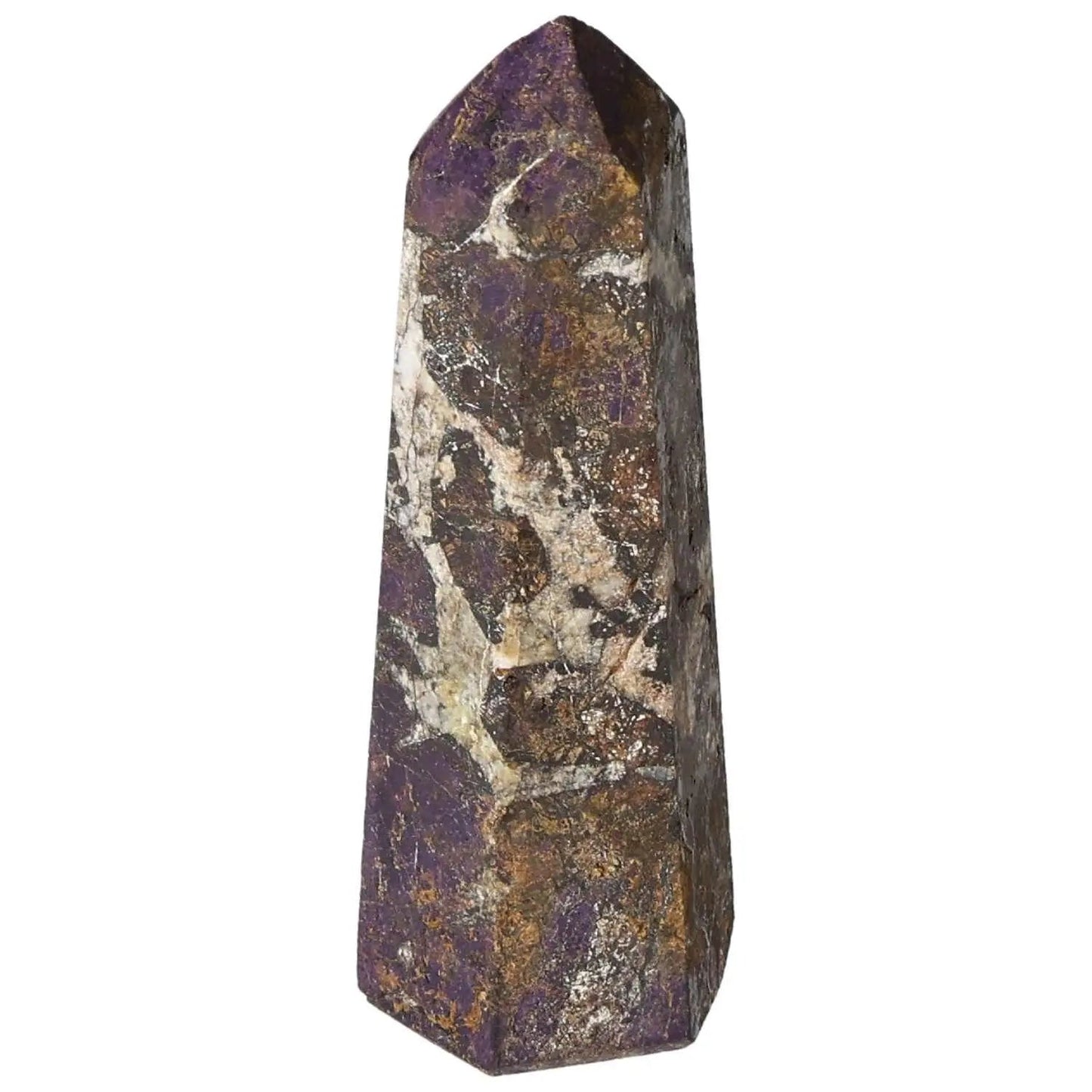 Polished Purpurite Obelisk from Sylvia Crystals showcasing luxurious purple hues and modern design.