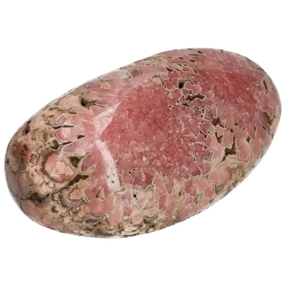 Polished Rhodochrosite gemstone with vibrant pink hues and delicate banding, ideal for crystal collections and emotional healing.