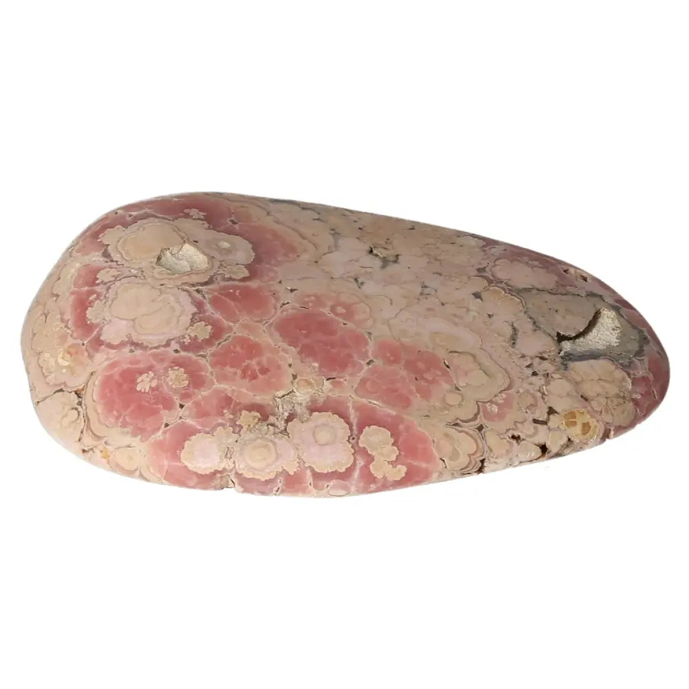 Polished Rhodochrosite gemstone with vibrant pink hues and intricate banding, perfect for emotional healing and self-love.
