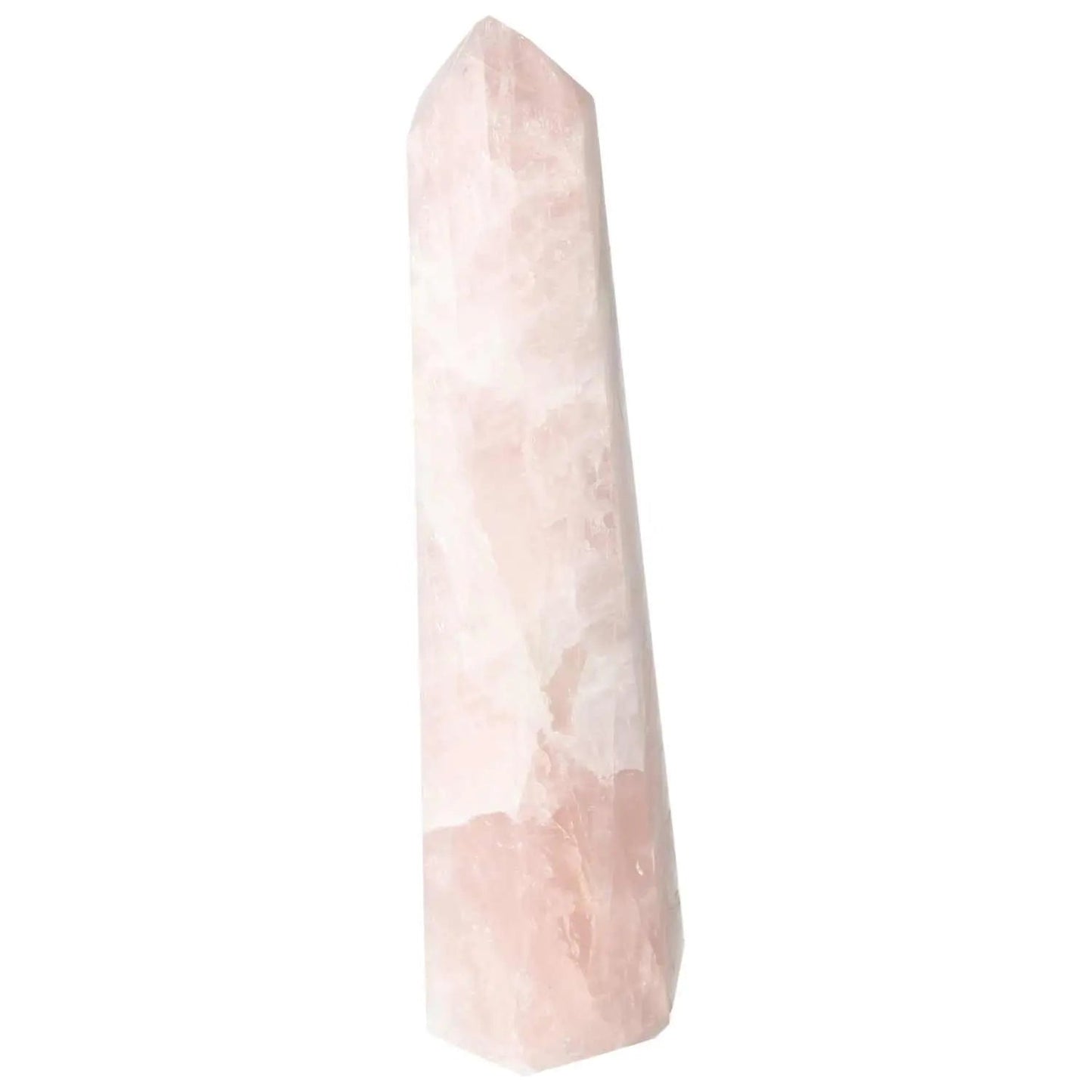 Polished Rose Quartz Obelisk by Sylvia Crystals, featuring a smooth pink surface and divine geometry for spiritual elegance.